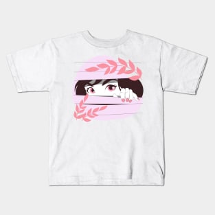 a shy girl looking throw you Kids T-Shirt